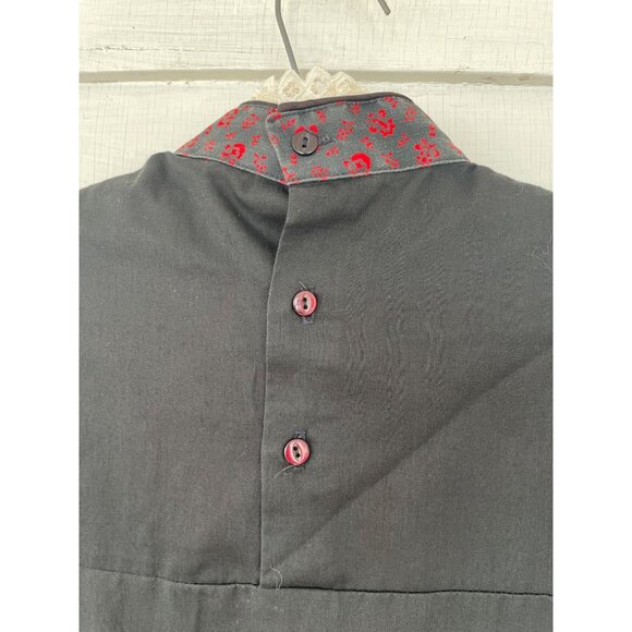 Vintage 1970s High Collar Prairie Blouse Black Red Size Small - Picture 11 of 12